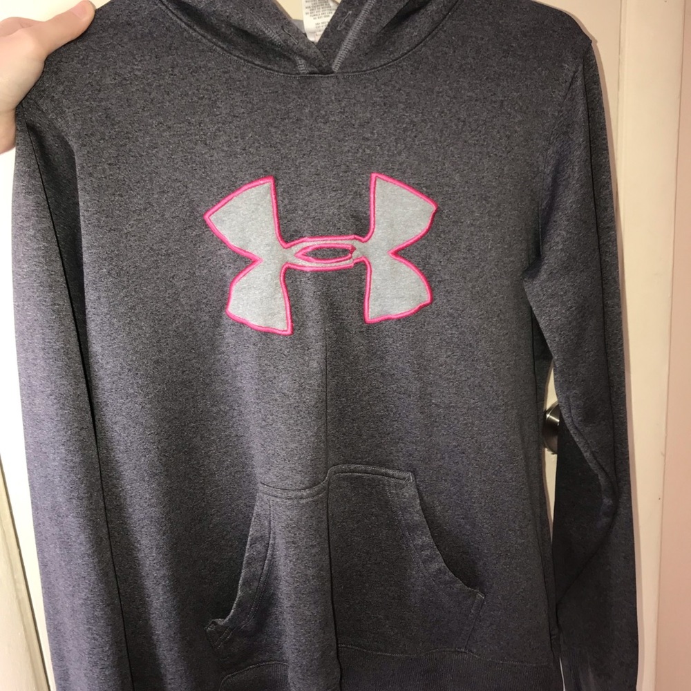 Charcoal grey with pink detail under armour hoodie